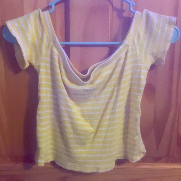 yellow and white striped off the shoulder tee - Picture 1 of 1